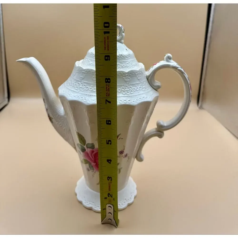 Vintage Spode Billingsley Rose Coffee Pot England Pink Roses Embossed Porcelain